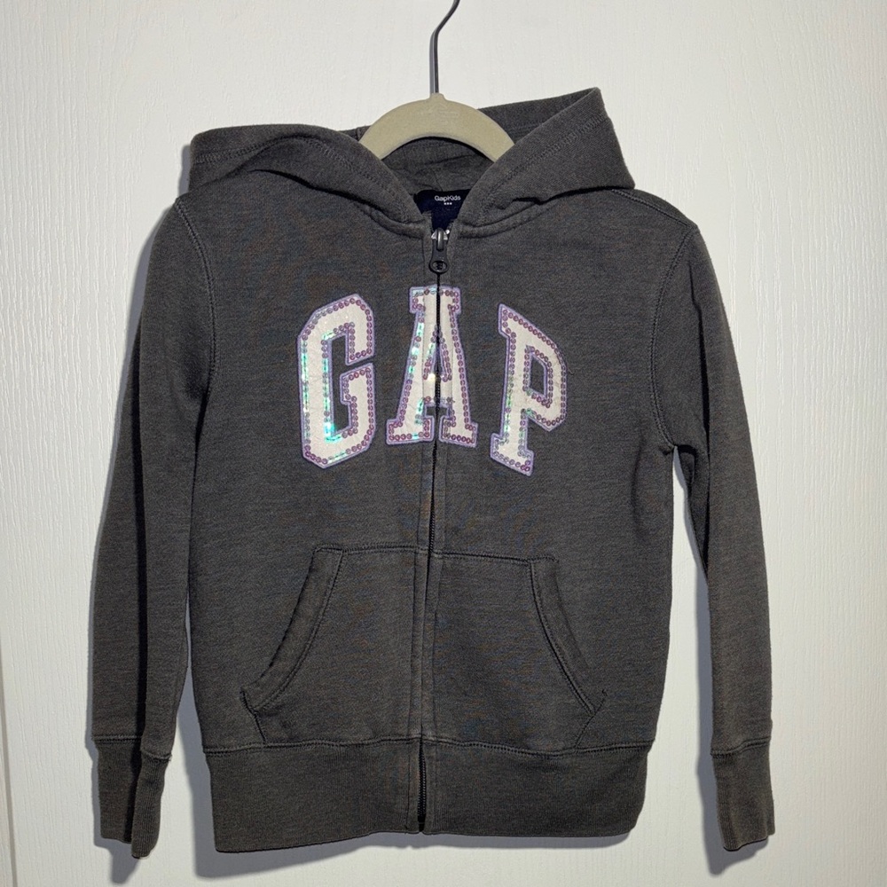 3/$30 GAP Kids Dark Gray Hoodie with Sequin Logo